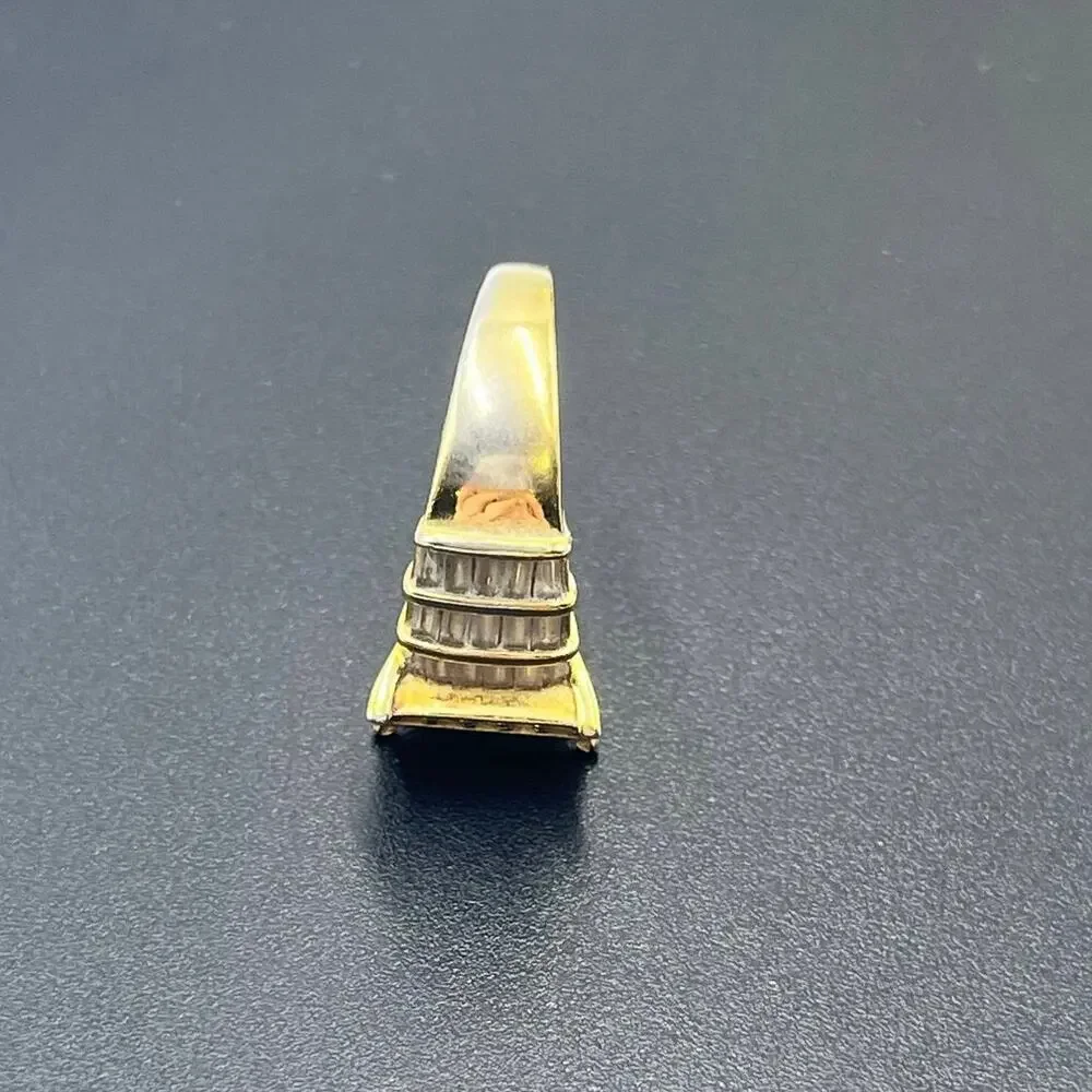 Vintage Sterling Silver Gold Vermeil CZ Multi-Stone 7.4g Cocktail‎ Ring Sz 10.25